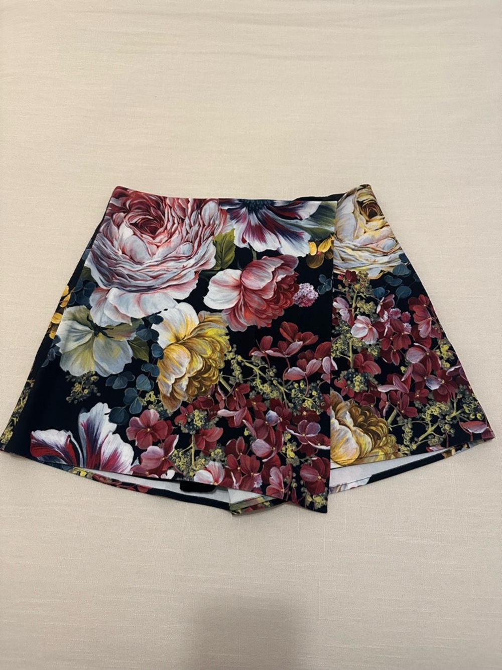Express Floral Wrap Skort - Black with Pink, Yellow & Burgundy Blooms
